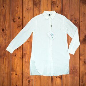 NWT European Culture Women's Knit Button Down White Shirt Size L ~ Made in Italy